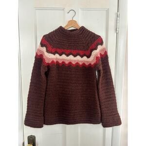 Vintage 90's Alpaca Blend Hand Knit Brown Women's Sweater Size Large